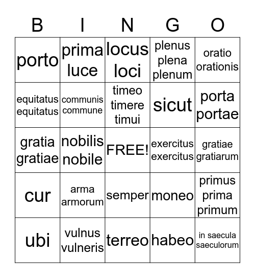 LATIN Bingo Card