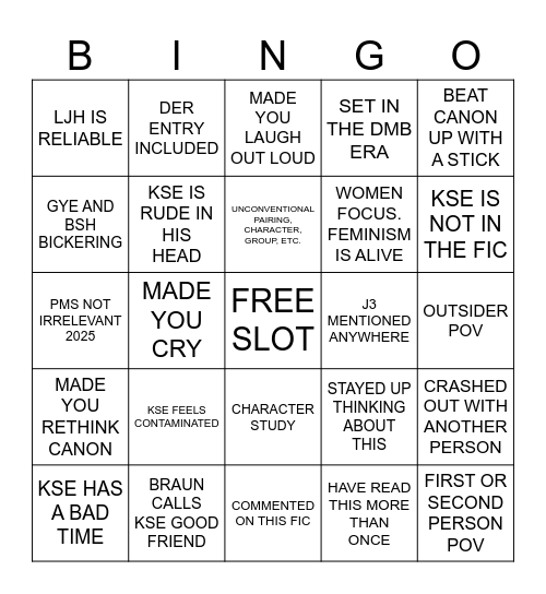 GSGW FIC REC Bingo Card