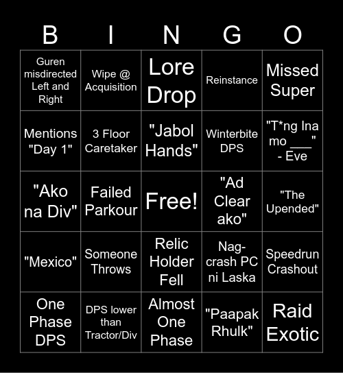 VOTD Bingo Card