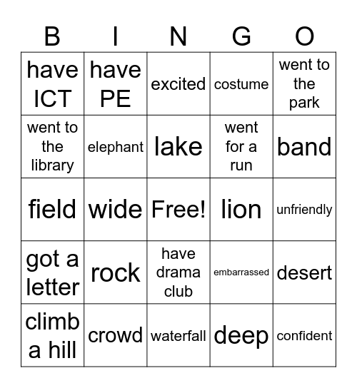 Open Up 5 Vocabulary Bingo Card