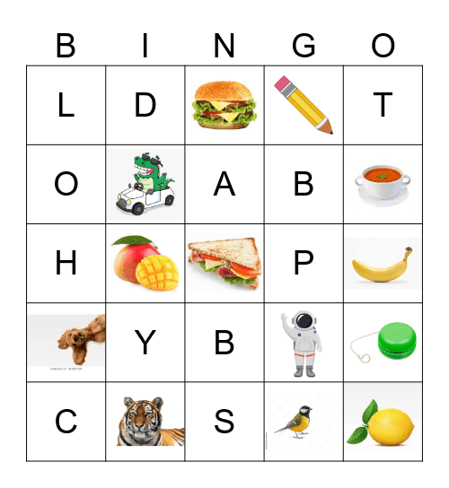 Letters & Pictures Bingo Card
