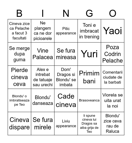 Nunta Pelache Bingo Card