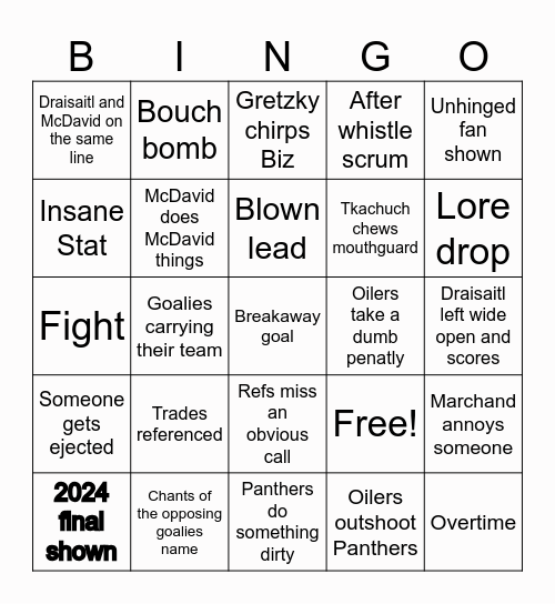 Stanley Cup 2025 Bingo Card