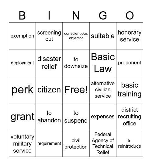 Conscription in Germany Bingo Card