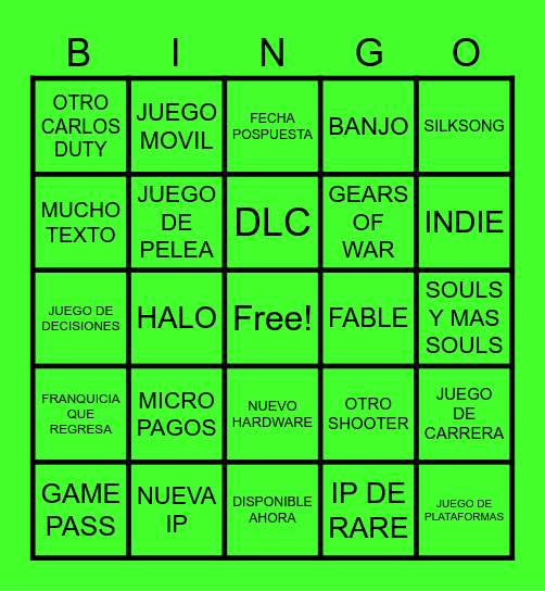 XBOX Bingo Card