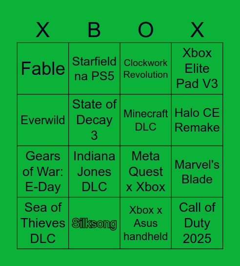 Xbox Showcase 2025 Bingo Card