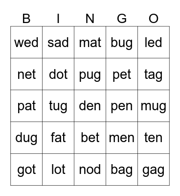 phonics Bingo Card