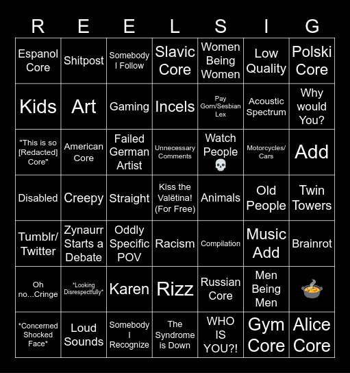 Reels Bingo Card