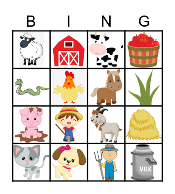 farm animals Bingo Card