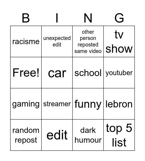 Tiktok repostes BINGO Card