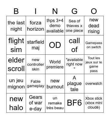XBOX - Alex Bingo Card