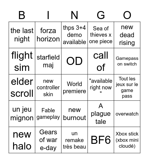 XBOX - Alex Bingo Card