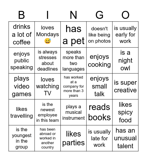 Let's find a person who... Bingo Card