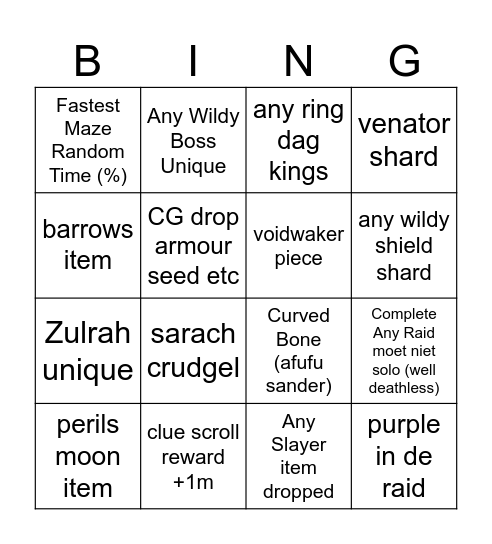 OSRS Bingo Card