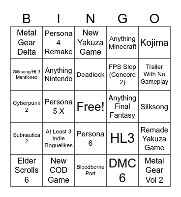 Xbox Games Showcase Bingo Card