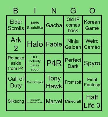 XBOX SHOWCASE Bingo Card