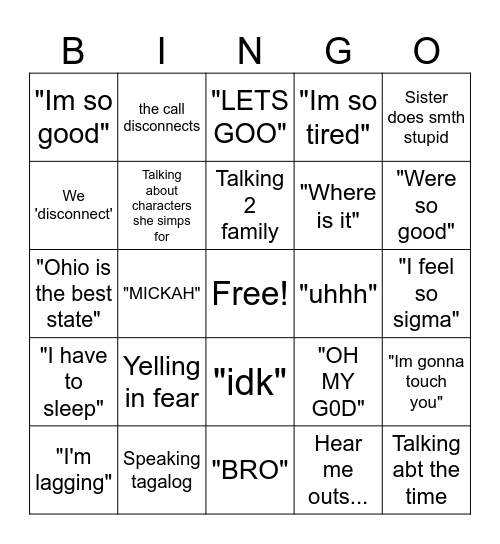 Naomi Call Bingo Card