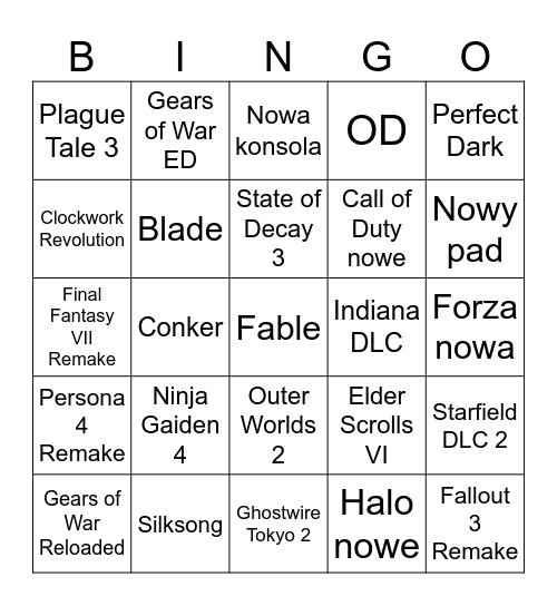 Xbox Showcase 2025 Bingo Card