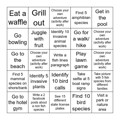 Field Work Scavenger Hunt Bingo Card