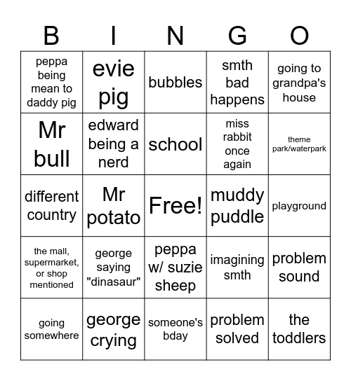 peppa pig bingo Card