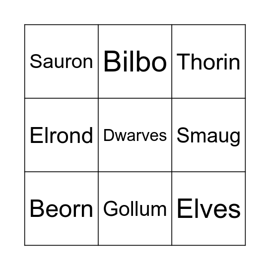The Hobbit Bingo Card