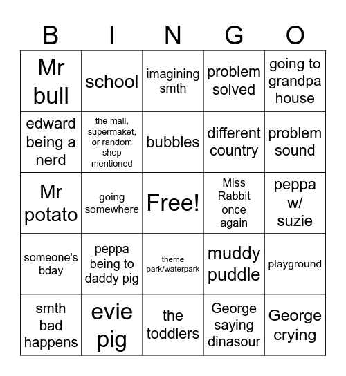 peppa bingo Card