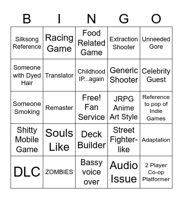 Future Game Show Bingo Card