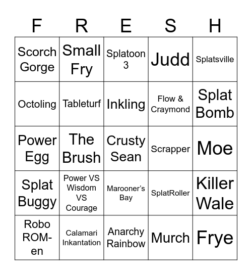 Imp's Splatoon Bingo [Round 2] Bingo Card