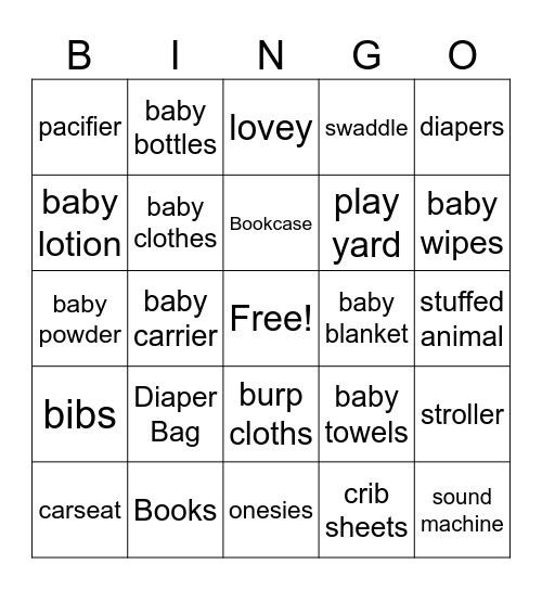 Baby Shower Gift Bingo Card