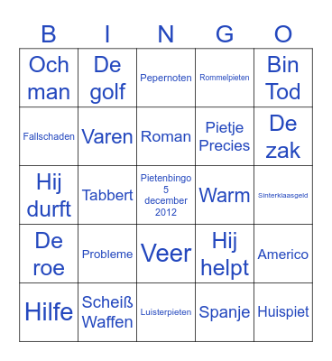 Pietenbingo Groep 4 OBS De Zeester Bingo Card