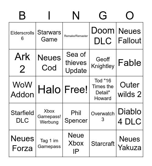 Summergamefest Bingo Card
