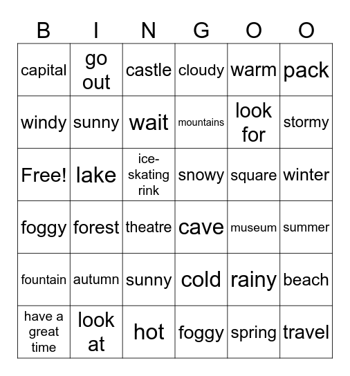UNIT 8 Bingo Card