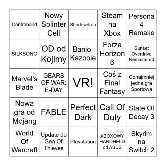 XBOX GAMES SHOWCASE 2025 Bingo Card