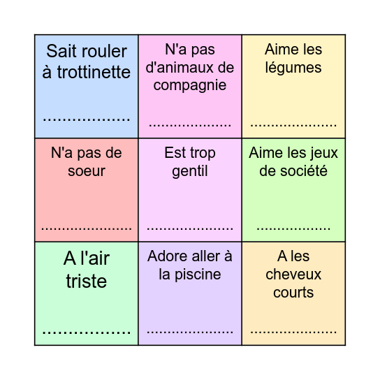 Trouve un ami qui Bingo Card