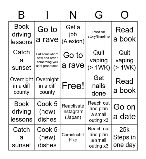 Summer 2025 Bingo Card