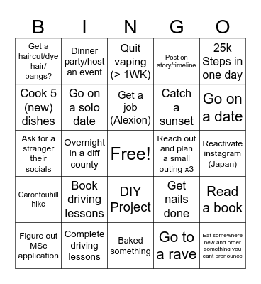 Summer 2025 Bingo Card