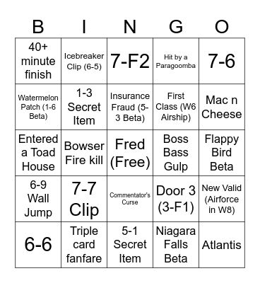 SMB3R Finals Bingo Card