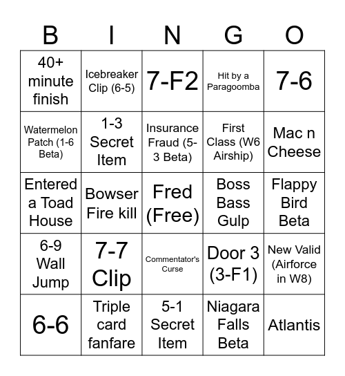 SMB3R Finals Bingo Card