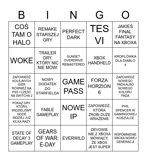 XBOX GAMES SHOWCASE 2025 Bingo Card