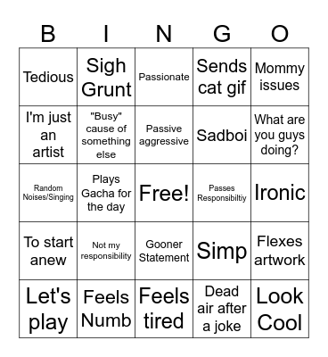 Ironicus Passionus Bingo Card