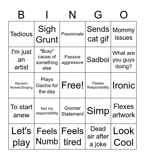 Ironicus Passionus Bingo Card