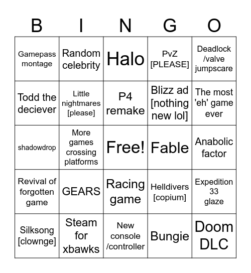 Xbawks bingo Card