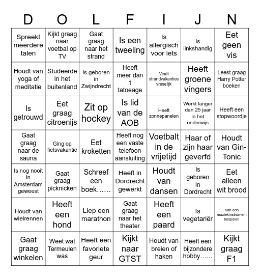 Ken je DOLFIJN Collega BINGO Card