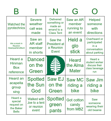 Dartmouth Reunion Bingo! Bingo Card