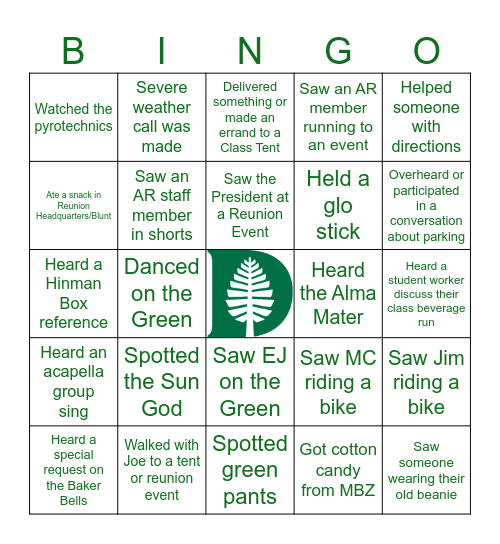 Dartmouth Reunion Bingo! Bingo Card