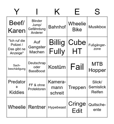 Street Fahrer starter Pack Bingo Card