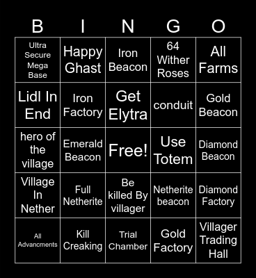 minecraft bingo Card