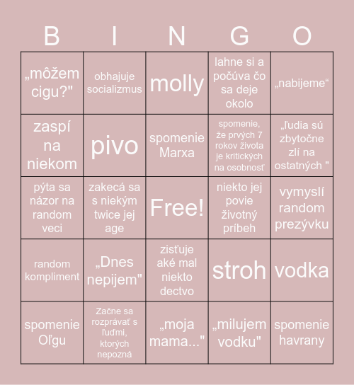 Drunk Zuza Bingo Card