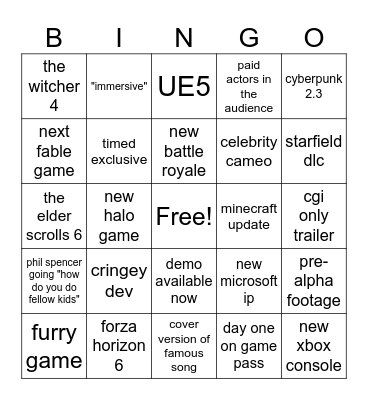 BigNuggetBox XBOX Presentation Bingo Card