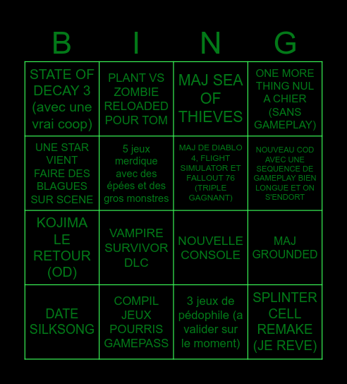 XBOX GAME SHOWCASE Thib'z Bingo Card